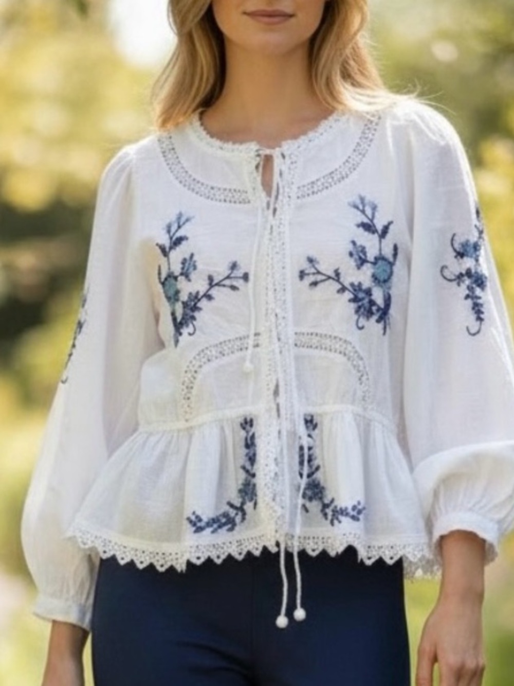 Jennifer and Grace white eyelet tie front top, New